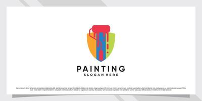 inspiración de diseño de logotipo de pintura con vector premium de rodillo, pincel y elemento creativo