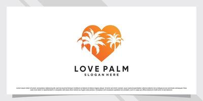 diseño de logotipo de palmera combinado con elemento de corazón y vector premium de concepto de espacio negativo