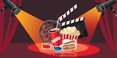 Cinema movie icons set, cartoon style vector