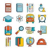 School education icons set, cartoon style vector