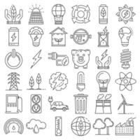 conjunto de iconos de ahorro de energía, estilo de esquema vector