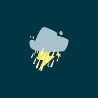 tormenta eléctrica, icono del clima de dibujos animados de truenos. diseño plano que muestra truenos y gotas de lluvia provenientes de la nube. objetos aislados. activo para animación, diseño web, aplicaciones móviles y más. vector