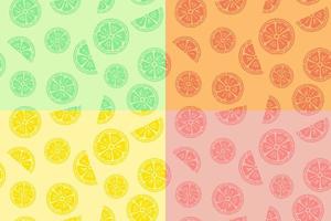 rodajas de una colección de fondo de frutas cítricas. patrón de verano de garabatos, diseños sin costuras de diseño plano multicolor. vector