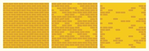 Set of Brick Wall Patterns of Yellow Color. Building Construction Blocks Seamless Background Collection for Game, Web Design, Textile, Prints And Cafes. vector