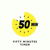 50 Minutes Timer Icon, Modern Flat Design. Clock, Stopwatch, Chronometer Showing Fifty Minutes Label. Cooking time, Countdown Indication. Isolated Vector eps.