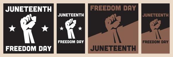 Set of Simple Juneteenth Banners for Social Media, Square and Vertical Format. Raised Fist Flat Design Illustration. vector