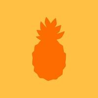Cartoon Pineapple Fruit Contour Isolated on Orange Background, Simple Drawing. Pineapple Silhouette in Flat Design Style. Outline Summer Fruit Icon.