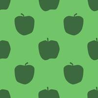 patrón sin fisuras de manzana verde, en estilo de diseño plano. frutos de manzana dibujados a mano sobre fondo verde, diseño repetitivo simple. ilustración de verano. vector