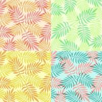 conjunto de fondo de hojas de palma tropical. colección multicolor de fondos de hojas de plantas simples, conjunto de cuatro, formato cuadrado. para uso en redes sociales, diseño web, menú, cafés. vector