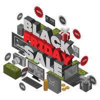 Black friday sale concept background, isometric style vector