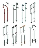 Crutches icon set, isometric style vector