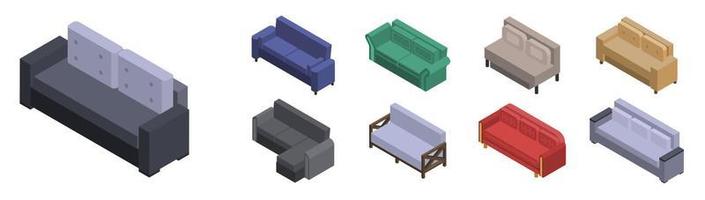 Sofa icon set, isometric style vector