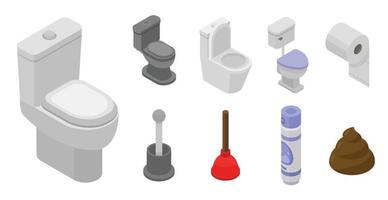 Toilet bathroom icon set, isometric style vector