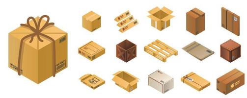 conjunto de iconos de paquete, estilo isométrico vector