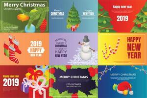 Christmas party banner set, isometric style vector