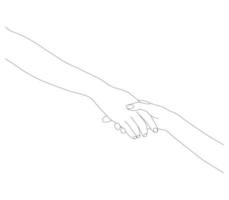 Palms in one line. Holding hands. vector