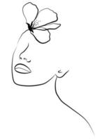 Abstract female face in one line. vector