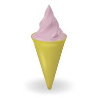 Pink ice cream in a waffle cone isolated on a white background. vector