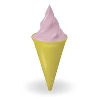 Pink ice cream in a waffle cone isolated on a white background. vector