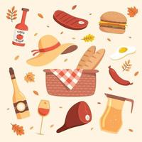 icono de conjunto de comida de picnic de otoño vector
