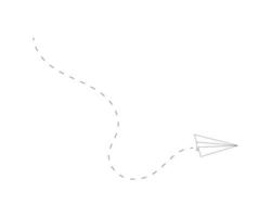 Paper plane with dashed line of path. Flying origami airplane icon. Outline symbol of delivery, communication, travel vector