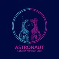 Astronaut Explore the Galaxy Line Pop Art Portrait Logo Colorful Design with Dark Background vector