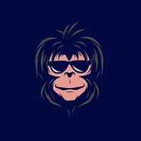 Funny funky monkey Line. Pop Art logo. Colorful design with dark background. Abstract vector illustration. Isolated black background for t-shirt, poster, clothing, merch, apparel, badge design