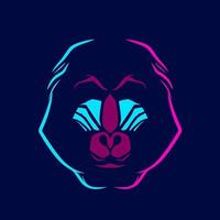 Baboon mandrill monkey logo line pop art potrait colorful design with dark background. Abstract vector illustration.