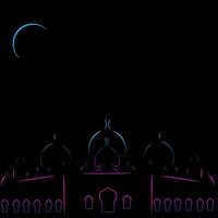 logotipo de arte pop de la línea de la mezquita. diseño colorido de hito islámico con fondo oscuro. ilustración vectorial abstracta. fondo negro aislado para camiseta, afiche, ropa, mercancía, ropa. vector