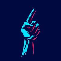 Index finger first position neon line pop art potrait logo colorful design with dark background. Abstract vector illustration. Isolated black background for t-shirt, poster, clothing.