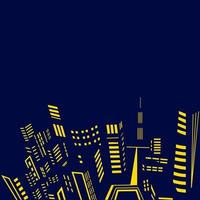 City town night lights line art design skyline with buildings, towers. Cityscape glowing neon, architecture vector illustration.