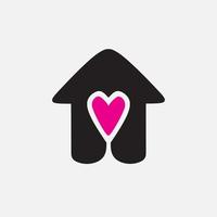 Love house minimalist logo. Simple negative space vector design. Isolated with soft background.