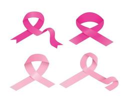 Breast cancer pink ribbon icon set, isometric style vector