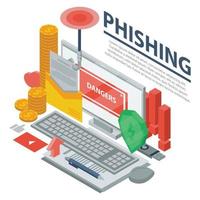 Computer phishing concept background, isometric style vector