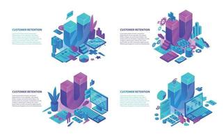 Customer retention banner set, isometric style vector