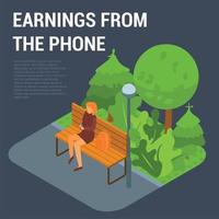 Earnings from the phone concept background, isometric style vector