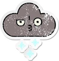 distressed sticker of a cute cartoon storm snow cloud vector