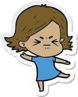 sticker of a cartoon angry girl vector