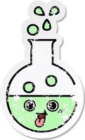 distressed sticker of a cute cartoon test tube vector