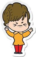 sticker of a cartoon frustrated woman vector