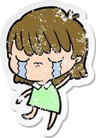 distressed sticker of a cartoon woman crying vector