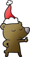 happy gradient cartoon of a bear giving thumbs up wearing santa hat