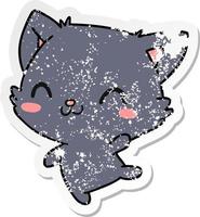 distressed sticker cartoon of cute kawaii cat vector