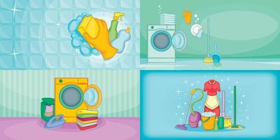 Cleaning banner set horizontal, cartoon style vector