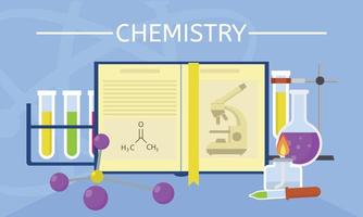 Chemistry experiment concept background, flat style vector