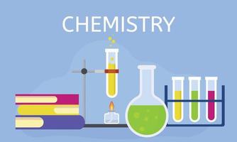 Fondo de concepto de lección de química, estilo plano vector