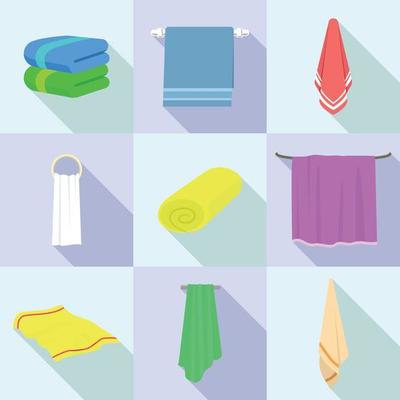 Towel icon set, flat style
