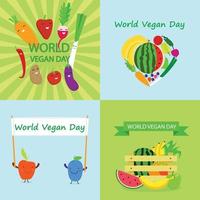 conjunto de banners del día vegano, estilo plano vector