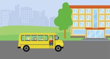 School bus with kids background, flat style