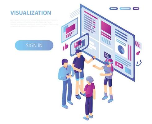 Vr visualization concept background, isometric style